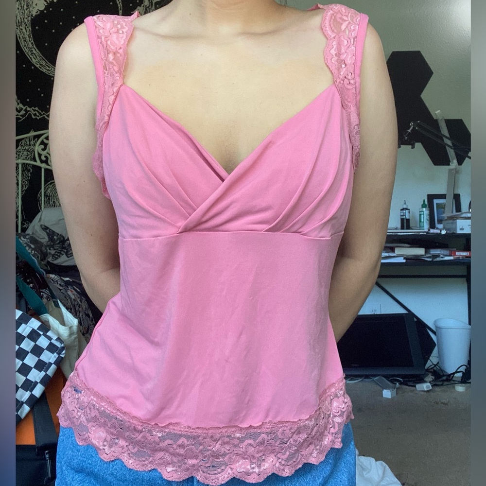 Pink Lace Trim Y2K Sleeveless Top